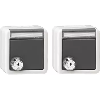Gira set 2x SCHUKO stopcontact met slot en klepdeksel, opbouw, IP44, gelijksluitend, reinweiß 456030
