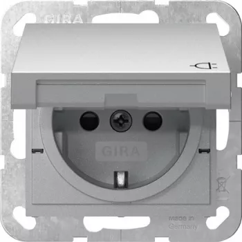 Gira System 55 SCHUKO-stopcontact met klapdeksel en verhoogde aanraakbeveiliging, zuiverwit glanzend 475426