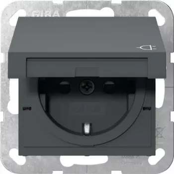Gira System 55 SCHUKO-stopcontact met klapdeksel, zuiverwit glanzend 475428