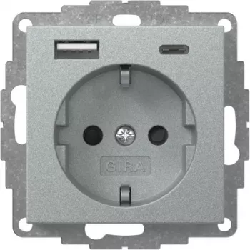 Gira System 55 SCHUKO-stopcontact met USB A/C oplader, aluminium 245926