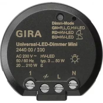 GIRA 244000 universele LED-dimmermodule, inbouw, elektronisch, 230 V AC, 3-100 W LED / 20-200 W halogeen, faseaansnijding, softstart, memoryfunctie
