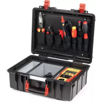 Wiha PAT one apparaattester-set VDE-norm 0701-0702 (47220) draagbare apparaattester met kleuren-LCD, Bluetooth, USB-C, Li-Ion-accu, meetkabels, krokodillenklemmen, draagtas