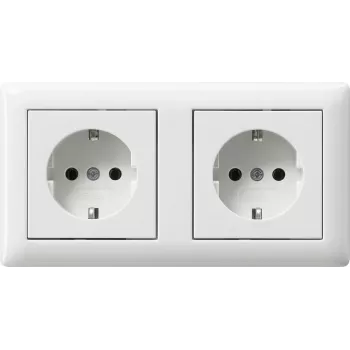 Gira System 55 Schuko-stopcontact 2-voudig voorgemonteerd met raam, zuiverwit glanzend 479303