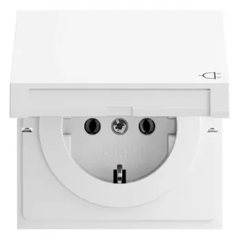 Gira 445470 SCHUKO-stopcontact met klapdeksel en vlakke schakelaar, reinwit glanzend