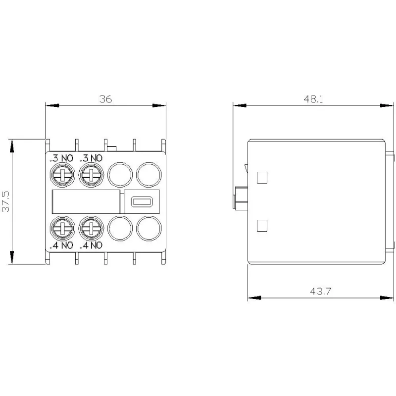 Siemens hulpcontactblok 3RH2911-1HA20, 2 NO, frontmontage, schroefklemmen