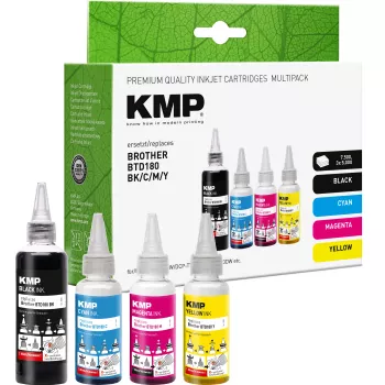 KMP PRINTTECHNIK navulinktset voor Brother BTD180BK/C/M/Y – zwart 110ml, cyaan/magenta/geel elk 50ml (compatibel) 1555,0005