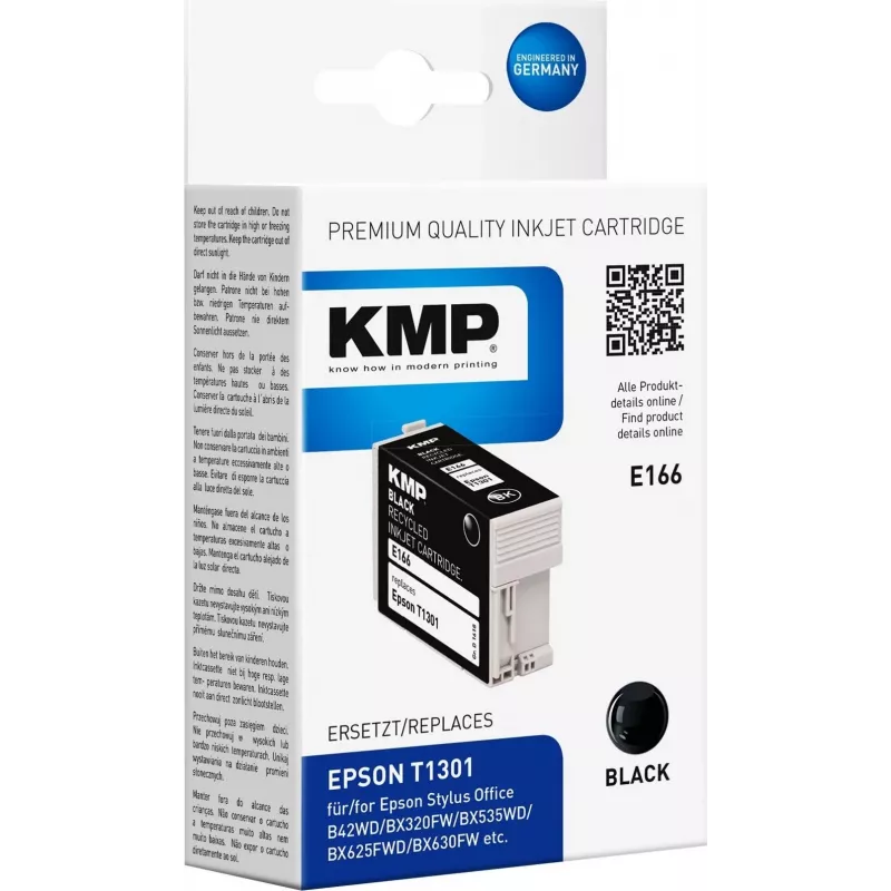 KMP E166 zwarte compatibele inktcartridge voor Epson Stylus Office & WorkForce (25 ml, High Yield, vervangt T1301) 1618.4001