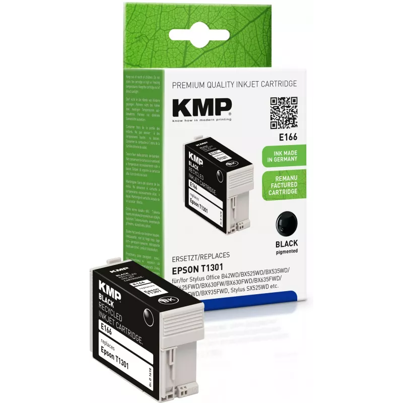 KMP E166 zwarte compatibele inktcartridge voor Epson Stylus Office & WorkForce (25 ml, High Yield, vervangt T1301) 1618.4001