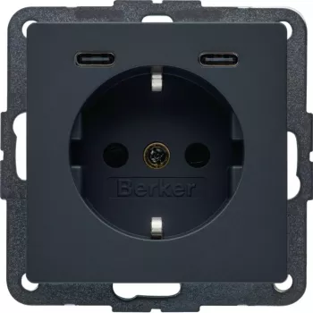 HAGER BERKER 48156086 schuko-stopcontact met USB-C PD 20W oplader, polarwit mat