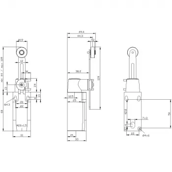 SIEMENS SIRIUS positiemelder, kunststof behuizing, rolstoter, 1NO+1NC, IP66/IP67, M20 3SE52320LK50