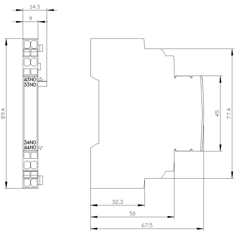 Siemens hulpschakelaar 2 NO, zijdelingse montage voor 3RV2 vermogensschakelaars S00/S0 - 3RV29012B