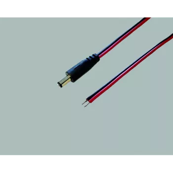 BKL Electronic 075144 laagspanningsverbindingskabel, DC-stekker 5,5 x 2,1 mm naar open uiteinden, 0,5 m, zwart