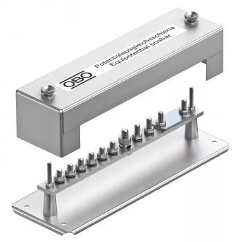OBO Bettermann potentiaalvereffeningsrail 1810, 348 mm, 10 aansluitpunten, transparante afdekking 5015057