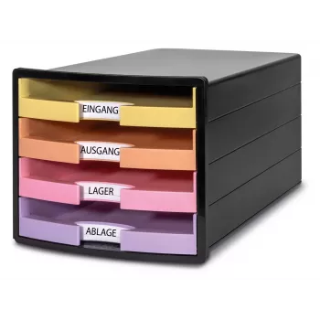 HAN IMPULS ladebox, 4 open laden, zwart/pastel, polystyreen, tot DIN C4 1013-139