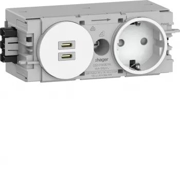 Hager Winsta inbouw-SCHUKO-stopcontact met 2x USB-C PD 20W oplader, zuiver wit GS17009016