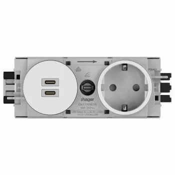Hager Winsta inbouw-SCHUKO-stopcontact met 2x USB-C PD 20W oplader, zuiver wit GS17009016