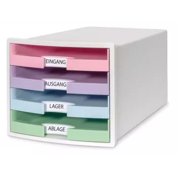 HAN IMPULS ladebox DIN A4, 4 laden, roze/paars/blauw/groen 1013-129D