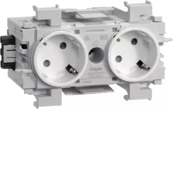 HAGER GS20119016 2-voudig stopcontact 45° omgekeerd met frontvergrendeling, grijs