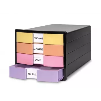 HAN IMPULS ladebox, 4 laden, zwart/pastel, polystyreen, voor DIN C4 1012-139