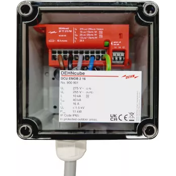DEHN DEHNcube EMOB Type 2 overspanningsbeveiliging voor AC-laadpunten van e-mobiliteit, 2-polig, 230 V, 40 kA, IP65, M25 kabelwartel 900901