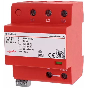 DEHN DSH TNC 255 FM Type 1+2 combinatie bliksemstroom- en overspanningsafleider voor 3-fasen TN-C-systemen 941305