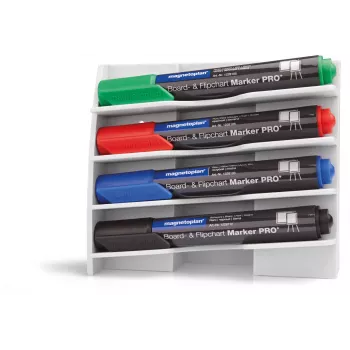 MAGNETOPLAN HOLTZ kunststof markerhouder voor 4 bordmarkers, magnetisch, schuin voor bescherming tegen uitdrogen, wit (12294)