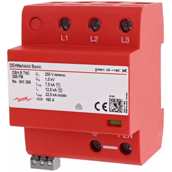 DEHN DSH B TNC 255 FM Type 1+2 combinatie-overspanningsafleider voor TN-C-systemen, 3-polig, 255 V AC, 25 kA (10/350 µs), signalering op afstand 941306
