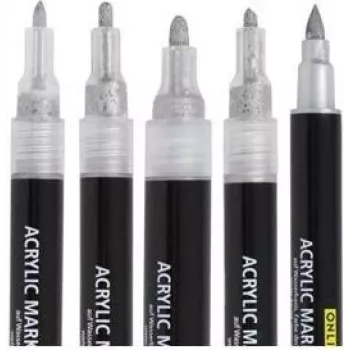 ONLINE Silver Lettering acrylmarker-set, zilver, 5 stuks (18518)