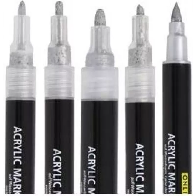 ONLINE Silver Lettering acrylmarker-set, zilver, 5 stuks (18518)
