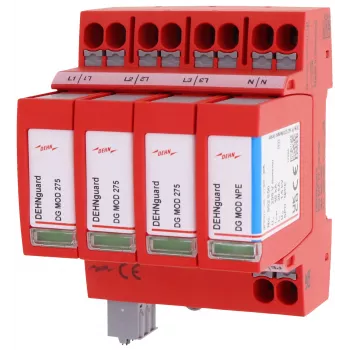 DEHN DEHNguard MP TT 275 FM Type 2 overspanningsafleider, 4-polig, 275 V AC, DIN-railmontage, met potentiaalvrij contact 942315