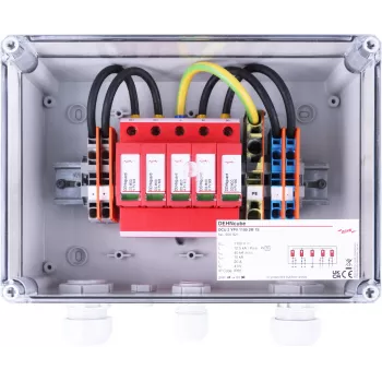 DEHN DCU 2 YPV 1100 2M 1S Type 2 overspanningsbeveiliging voor fotovoltaïsche installaties, 2 MPPT, 1 string per MPPT, 1100 V DC, IP65-behuizing 900921