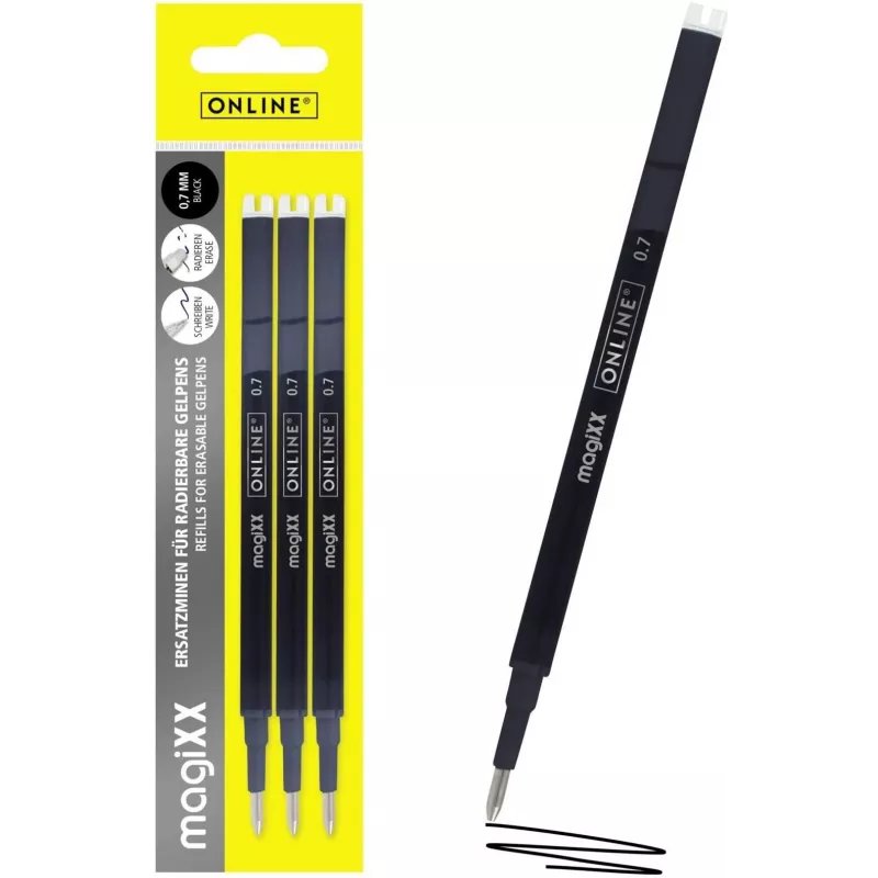 ONLINE magiXX gelpenvulling zwart 0,7 mm, 3-pack 40161/3