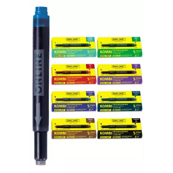 ONLINE universele vulpen-inktpatronen, 6 verschillende kleuren (koningsblauw, zwart, bruin, nachtblauw, paars, rood), Standard International kort 70057