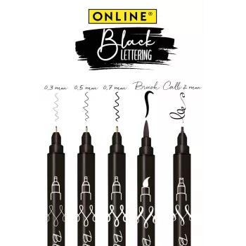 ONLINE Black Lettering acrylstift-set, zwart, 5 stuks 19114