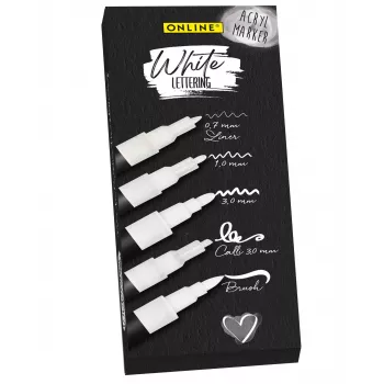 ONLINE SCHREIBGERÄTE witte lettering acrylmarker-set, wit, 5 stiften (18511)
