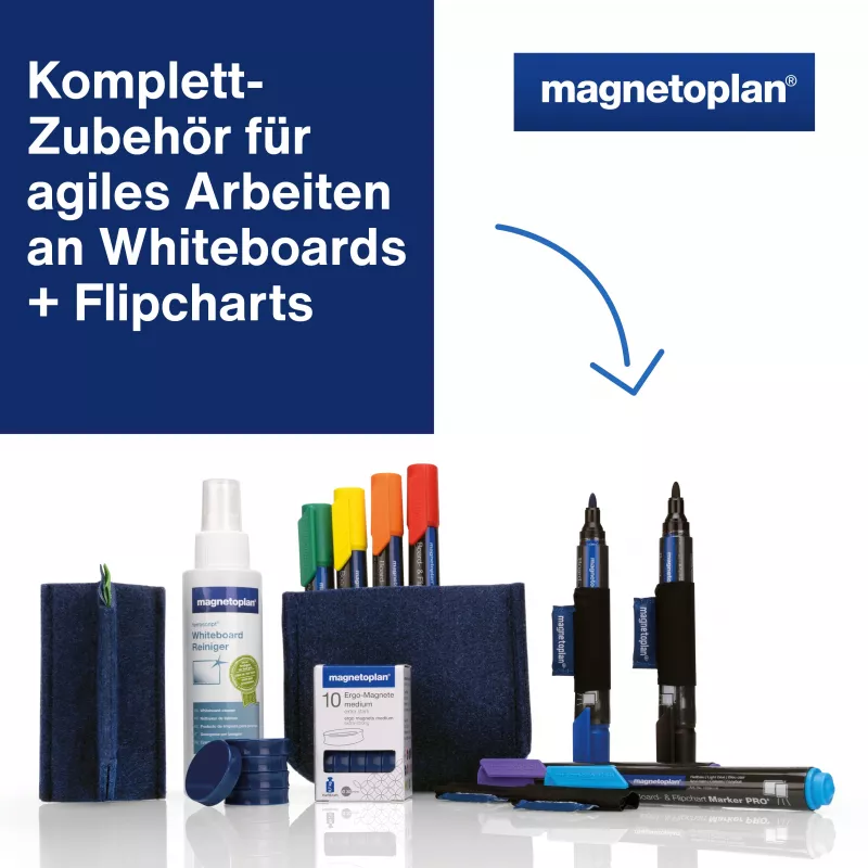 MAGNETOPLAN HOLTZ Whiteboard Essentials Kit blauw - wisser & magnetische houder (1230914)