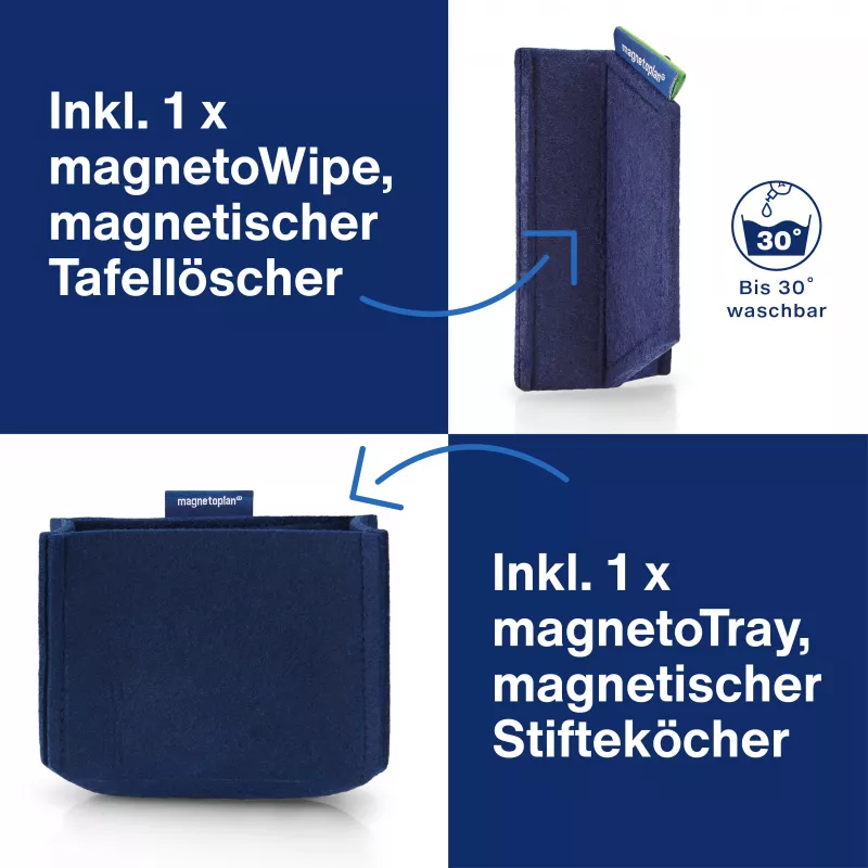 MAGNETOPLAN HOLTZ Whiteboard Essentials Kit blauw - wisser & magnetische houder (1230914)