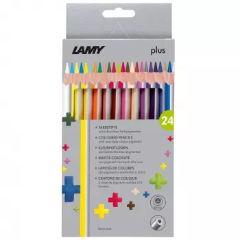 LAMY plus driehoekige kleurpotloden, 24-delige set in kartonnen etui, ergonomische driehoekvorm, matte afwerking, breukvaste vulling 1222008