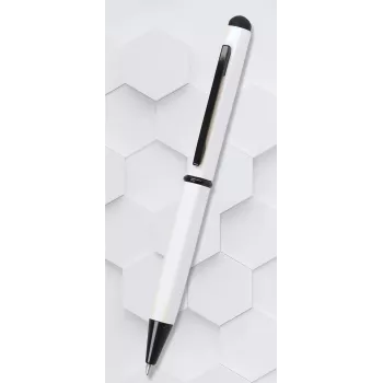 ONLINE SCHREIBGERÄTE Hexagon stylus balpen, witte behuizing, blauwe inkt, capacitieve stylus, draaimechanisme, aluminium, 1 stuk (21031/3D)