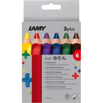 LAMY 3plus kleurpotloden, 6-delige set, ergonomisch driehoekig, extra dikke breukvaste stift, diverse kleuren 1222002