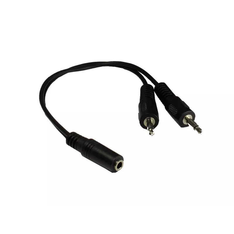 GoodConnections AD-35B2S audio-Y-adapter 3,5 mm stereo-bus naar 2x RCA mono-stekker, 20 cm, vernikkeld, zwart