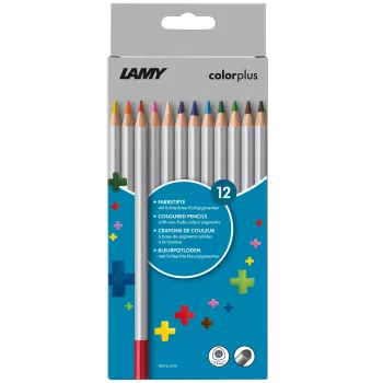 LAMY colorplus driehoekige kleurpotloden, 12 verschillende kleuren, ergonomische driehoekige vorm, matte afwerking, kartonnen etui 1233468