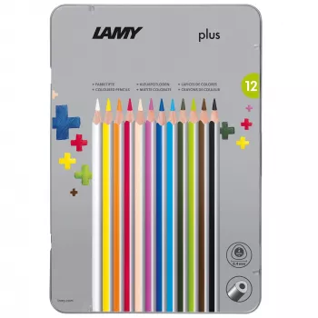 LAMY plus driehoekige kleurpotloden, 12-delige metalen etui, ergonomische driehoekige vorm, matte afwerking, breukvaste stift 1222009