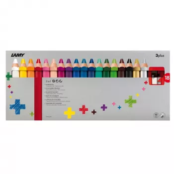 LAMY 3-in-1 kleurpotloden 3plus, 18-delige set in kartonnen etui – aquarel, waskrijt en kleurpotlood in één 1223549