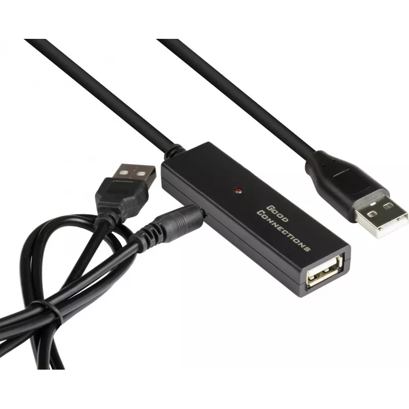 Good Connections actieve USB 2.0 verlengkabel, Type-A stekker naar Type-A bus, koper, zwart, 15m (GC-M0133)