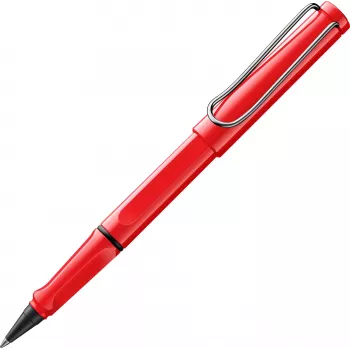 LAMY Safari rollerbal pen rood hoogglans met metalen clip en ergonomische grip, inclusief T 10 inktpatroon 1240183