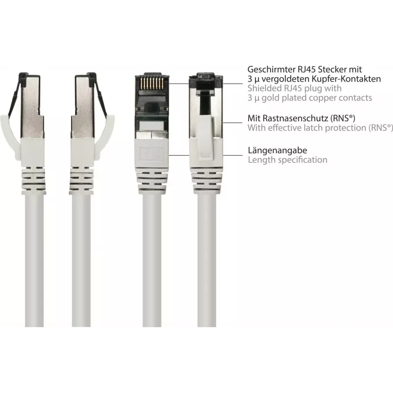 GoodConnections Alcasa 8080L-200 Cat8.1 S/FTP netwerkkabel, 20 m, grijs, RJ45, 40 Gbit/s, 2000 MHz