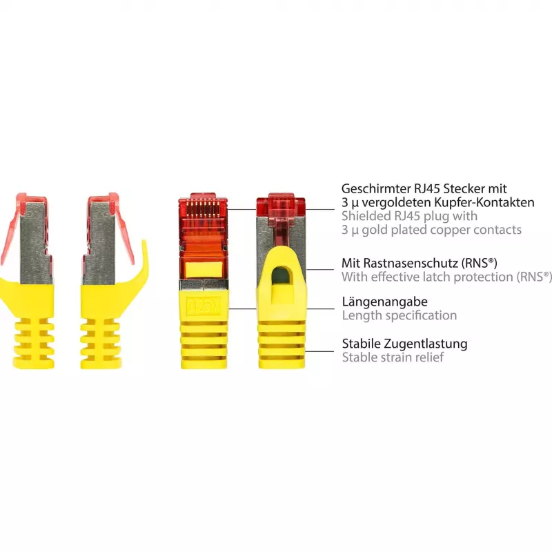 GoodConnections RNS® Cat. 6 S/FTP patchkabel met snagless boot, PiMF, PVC, 250 MHz, geel, 25 m 8060-250Y