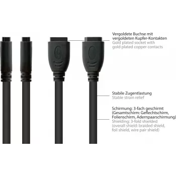 Good Connections HDMI-installatiekabel, HDMI type A bus naar panel-mount bus, 0,3 m, zwart HDMI-AD23