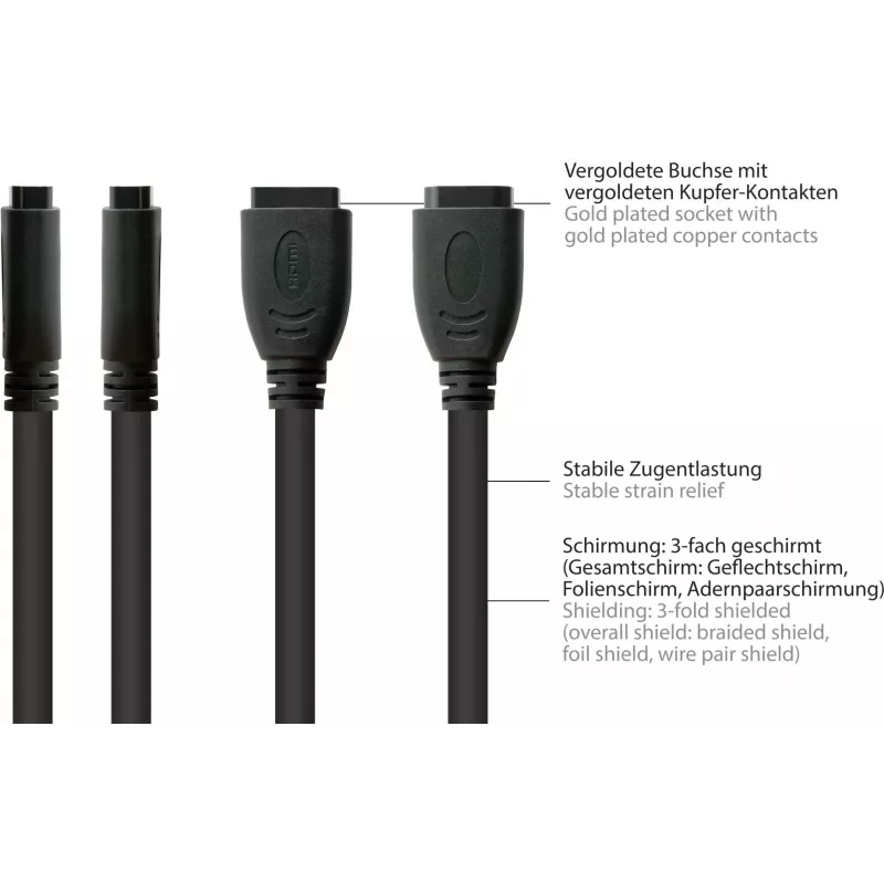 Good Connections HDMI-installatiekabel, HDMI type A bus naar panel-mount bus, 0,3 m, zwart HDMI-AD23